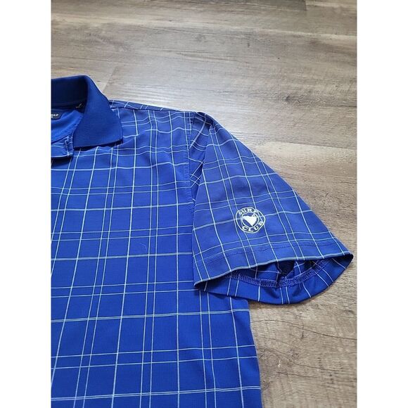 Oxford‎ Golf Super Drye Coolmax Polo Shirt L Blue Check Casual Surf Club READ - Picture 1 of 6